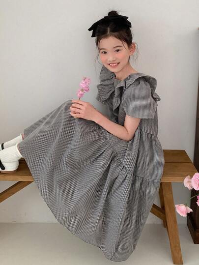 تيشيرتات بناتي DAZY فستان صيفي كاجوال أكمام قصيرة مربع للبنات