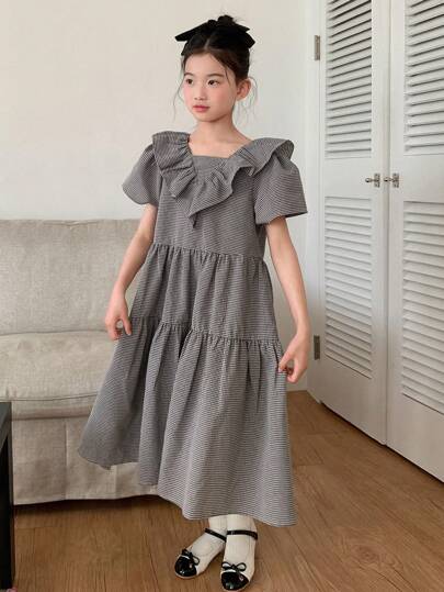 تيشيرتات بناتي DAZY فستان صيفي كاجوال أكمام قصيرة مربع للبنات