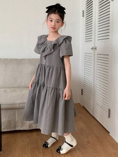 تيشيرتات بناتي DAZY فستان صيفي كاجوال أكمام قصيرة مربع للبنات