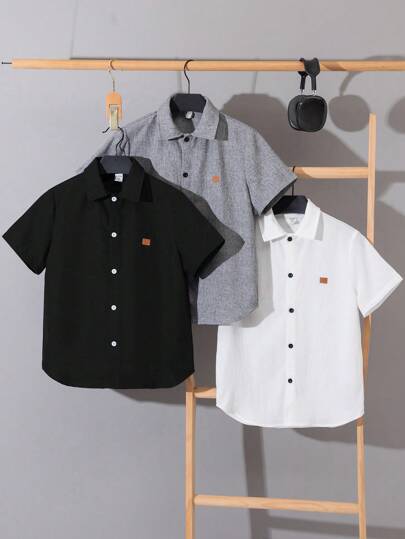 3 قطع بلوزة من القطن الفضفاضة المريحة للأولاد بياقة معلقة وأكمام قصيرة، قابلة للارتداء في المدرسة والمناسبات والحفلات والسفر