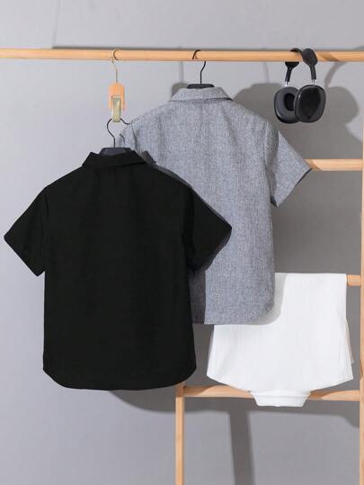 3 قطع بلوزة من القطن الفضفاضة المريحة للأولاد بياقة معلقة وأكمام قصيرة، قابلة للارتداء في المدرسة والمناسبات والحفلات والسفر