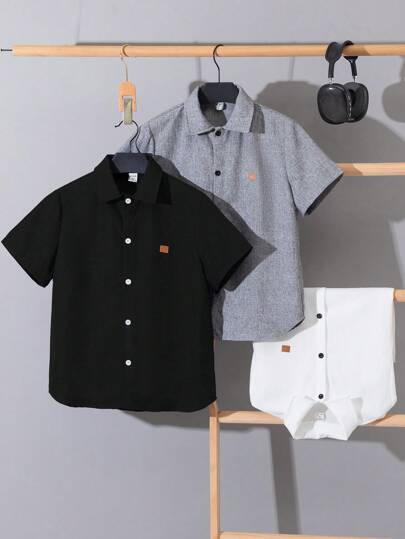 3 قطع بلوزة من القطن الفضفاضة المريحة للأولاد بياقة معلقة وأكمام قصيرة، قابلة للارتداء في المدرسة والمناسبات والحفلات والسفر