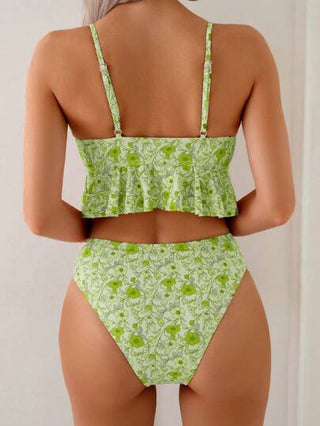طقم تانكيني حريمي Swim الجزء العلوي من البيكيني بحمالات رفيعة والرقبة على شكل حرف V والحواف المكسرة للنساء