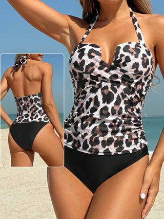 طقم تانكيني حريمي Swim Lushoire طقم بكيني منقوش بنمر مع صدرية مرفوعة مبطنة وسروال ارتفاع الخصر للسيدات، أنيق وجذاب للاستخدام اليومي، مناسب للربيع والصيف والإجازات والشاطئ والحفلات