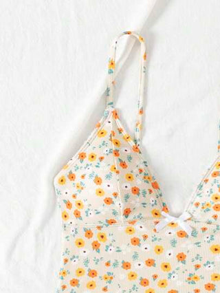 طقم تانكيني حريمي Swim Mod مجموعة بكشكشة وأزهار صغيرة من قطعتين زي السباحة مع ملابس علوية متقاطع ظهر عارٍ وأسفل مربوط الخصر، تصميم جميل للشاطئ والحمام والأعياد والحفلات