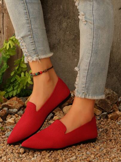 أحذية بكعب مسطح لون أحادي للنساء، أحذية منفذة للهواء بتصميم كعب مدبب قابلة للخلع، خفيفة الوزن وراحة