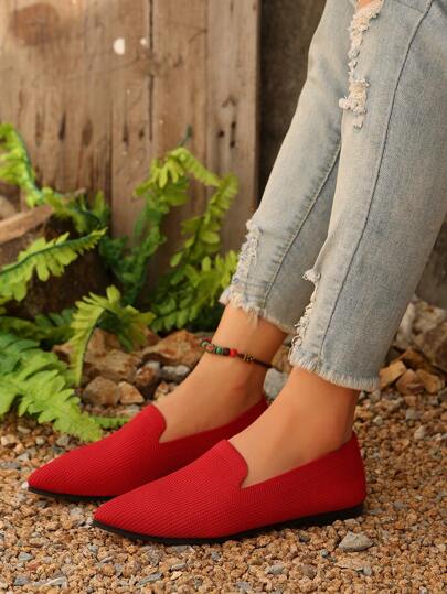 أحذية بكعب مسطح لون أحادي للنساء، أحذية منفذة للهواء بتصميم كعب مدبب قابلة للخلع، خفيفة الوزن وراحة