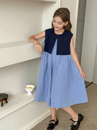 تيشيرتات بناتي Wildeya فستان كاجوال بدون أكمام ، ألوان متداخلة للبنات المراهقات في الصيف