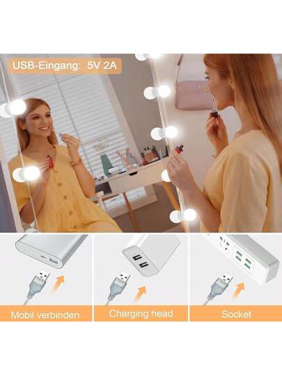 3 مرايا مضيئة قابلة للتعديل للمكياج، ب- 3 أوضاع إضاءة قابلة للتعديل. إضاءة LED عالية السطوع، تعمل بإمداد طاقة من USB، مناسبة للإضاءة المساعدة لمرايا المكياج أو طاوﻻت المكياج. وهي لمبة ديكورية LED (بدون مرآة) لطاوﻻت ومكاتب المكياج الحديثة.