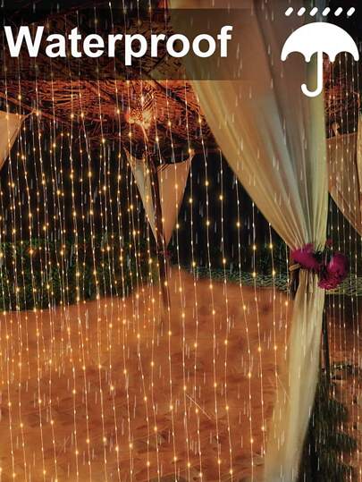 قطعة واحدة من إضاءة ستائر شمسية LED ذات 8 أنماط للنوافذ والخارجية مقاومة للماء، سلسلة أنوار جنية للزفاف والفناء والحفلات والسلالم وديكور المنزل