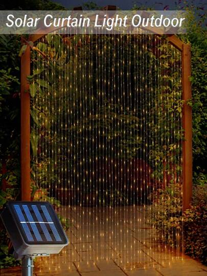 قطعة واحدة من إضاءة ستائر شمسية LED ذات 8 أنماط للنوافذ والخارجية مقاومة للماء، سلسلة أنوار جنية للزفاف والفناء والحفلات والسلالم وديكور المنزل