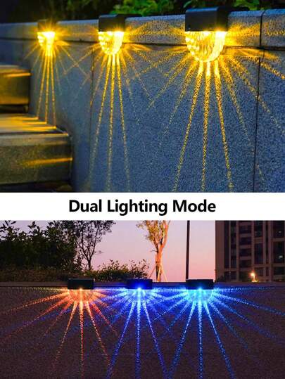 ضوء جدار يعمل بالطاقة الشمسية، بوضعين إضاءة دافئة وتغيير لون إلى 7 ألوان، ضوء سلم يعمل بالطاقة الشمسية، ضوء حديقة مقاوم للماء، مناسب للباتيو والسلالم والممرات والمداخل والحديقة