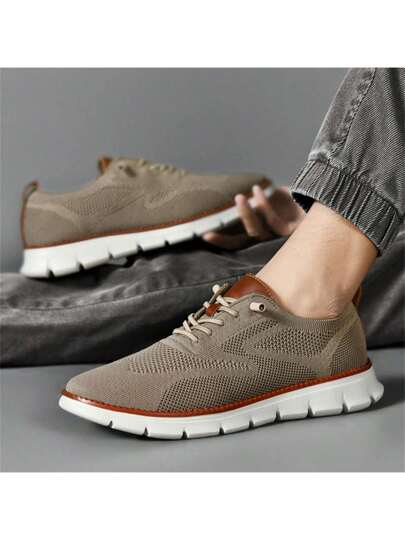 أحذية رياضية منفذة للهواء للرجال، أحذية قماش محبوك خفيفة الوزن تصلح لجميع الفصول للأعمال، أحذية قيادة مانعة للإنزلاق ومقاومة للتآكل، أحذية رجالية بأنماط بروج