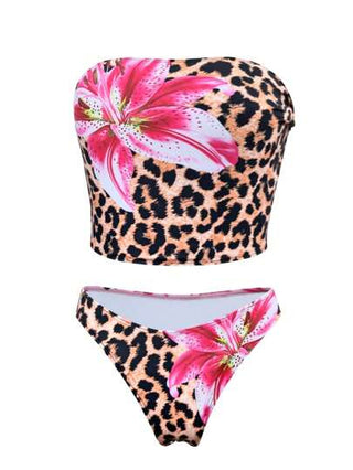 طقم تانكيني حريمي Swim SXY بكيني بطبعات زهور حمراء وحمالات سباغيتي عالي القص، للسباحة والنساء