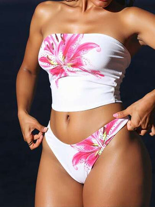 طقم تانكيني حريمي Swim SXY بيكيني ملابس سباحة نسائي قصير مزخرف بطبعة الزهور، شورت بريف وسطح