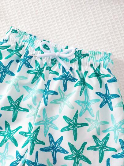 مايوه أولادي بدلة سباحة مع شورت للأطفال الصبيان بنقشة نجوم البحر، ملابس صيفية عادية