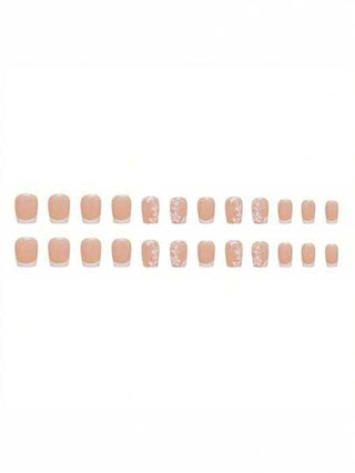 24 قطعة أظافر جميلة قصيرة بنقوش أزهار بيضاء لطيفة وحلوة، أظافر وهمية مستعدة للتركيب باستخدام غراء جيلي، مع مِلمعة أظافر