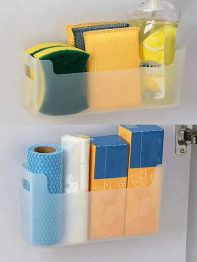 1/2 علبة تخزين مثبتة على الحائط للمطبخ، حافظة مثبتة على باب الخزانة ضد الماء لتنظيم مستلزمات التنظيف