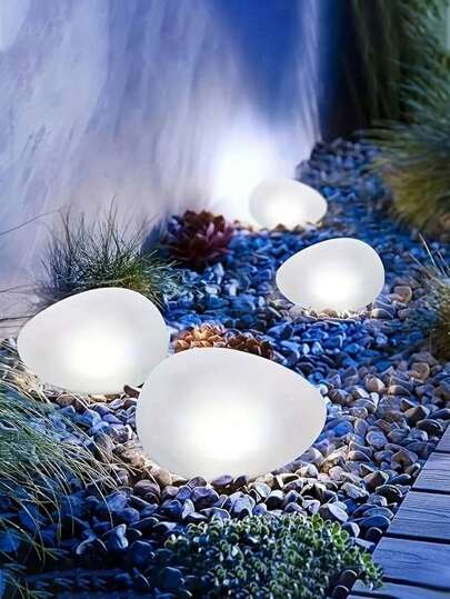 قطعة واحدة من إضاءة الحصى بالطاقة الشمسية - بقعة ضوء LED ، صنع من مادة الأكريلونيتريل بيوتادين ستايرين المصقول مع ديكور بلوري ، تحكم بواسطة استشعار الضوء ، تثبيت شبه مائل للحدائق والمسارات والحمامات السباحة