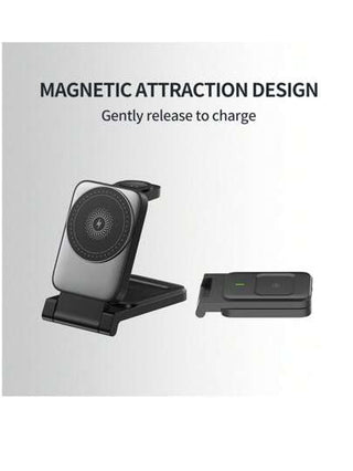 حامل شحن لاسلكي مغناطيسي قابل للطي3 في 1، محطة شحن لاسلكية متوافقة مع هواتف آيفون وجالاكسي وساعات آي واتش وال- ، مناسب للمكتب والحمام والمنزل