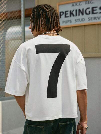 Manfinity Streetrush قميص T قصير رجالي فضفاض بتصميم بسيط وأنيق، قميص شارع رجالي بطباعة جرافيك حردش رياضي