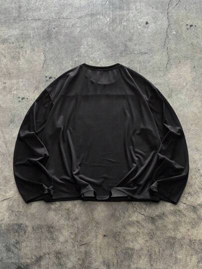 AXEPEAK تيشيرت بطبعة رقمية بأكمام طويلة، طقم رقبة ، قصة فضفاضة للرجال، للخروج، هدية للصديق، صيف، مدرسة، أسلوب ملابس الشارع