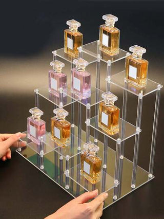 أثاث مكتبي رف عرض شفاف من البلاستيك الشفاف متعدد الطبقات، من أجل تخزين الواني الشاي والأرقام الحركية وسيارات اللعب والعطور، رف عرض سميك متدرج