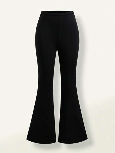 SHEIN 1 قطعة بنطلون يوغا خصر عالي للفتيات المراهقات، مطاطي، مناسب للأنشطة الداخلية والخارجية، بتصميم واسع قليلاً من أسفل