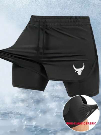 شورت رياضي رجالي للياقة البدنية والتمارين الخارجية من طبقتين