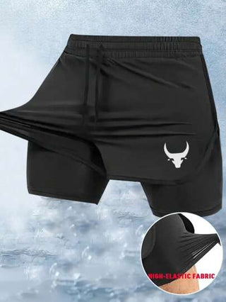 شورت رياضي رجالي للياقة البدنية والتمارين الخارجية من طبقتين