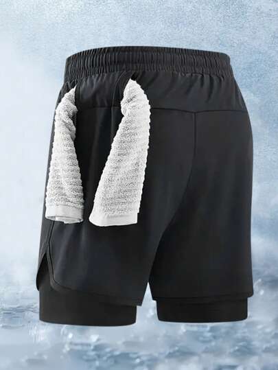 شورت رياضي رجالي للياقة البدنية والتمارين الخارجية من طبقتين