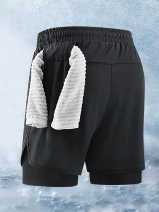 شورت رياضي رجالي للياقة البدنية والتمارين الخارجية من طبقتين