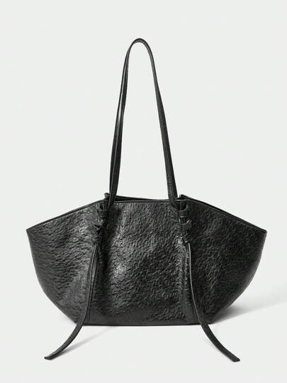 SHECARRY حقيبة يد كلاسيكية أنيقة وبسيطة من جلد النعام الأسود، مناسبة للتنقل اليومي للنساء