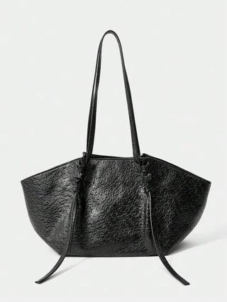 SHECARRY حقيبة يد كلاسيكية أنيقة وبسيطة من جلد النعام الأسود، مناسبة للتنقل اليومي للنساء