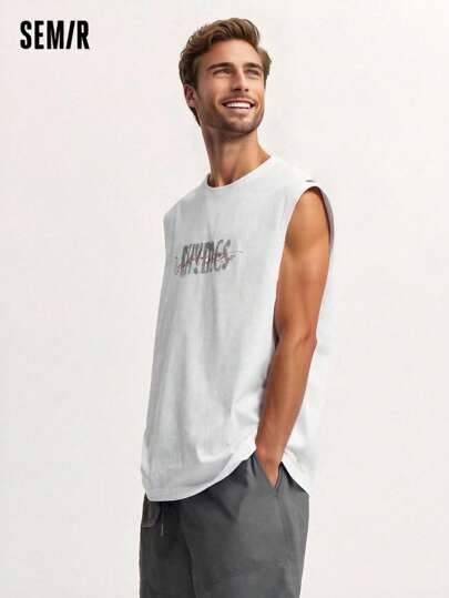 SEMIR جيليه رياضي بلا أكمام للرجال ، ذو كتف واسع ، بطبعات ، ضرورة لياقة بدنية خارجية وملابس رياضية حضرية