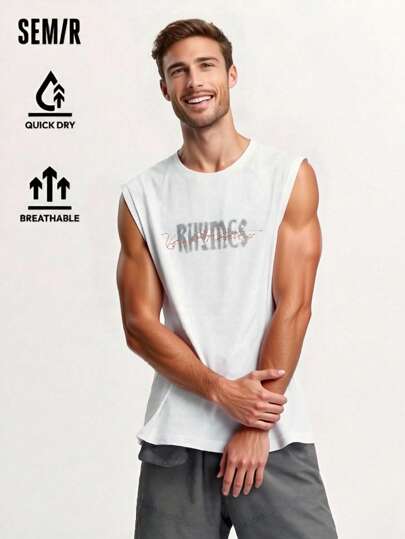 SEMIR جيليه رياضي بلا أكمام للرجال ، ذو كتف واسع ، بطبعات ، ضرورة لياقة بدنية خارجية وملابس رياضية حضرية