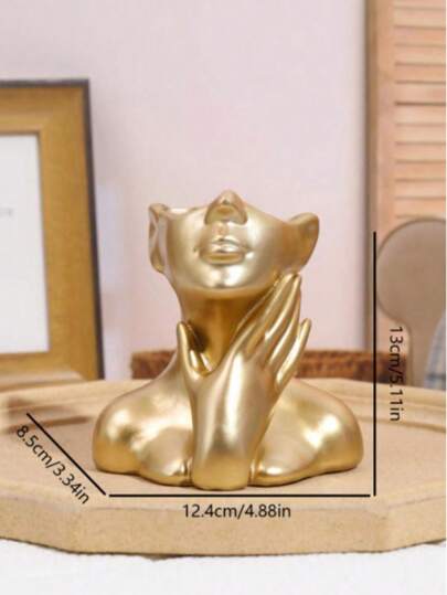 1 قطعة إناء من الراتنج الذهبي لأغراض الزينة ، إناء لرؤوس الزهور ، تخزين أدوات التجميل ، تخزين القرطاسية المكتبية ، إناء بتصميم بسيط وحديث ، لديكور المنزل والغرفة المعيشية ومنضدة المكتب