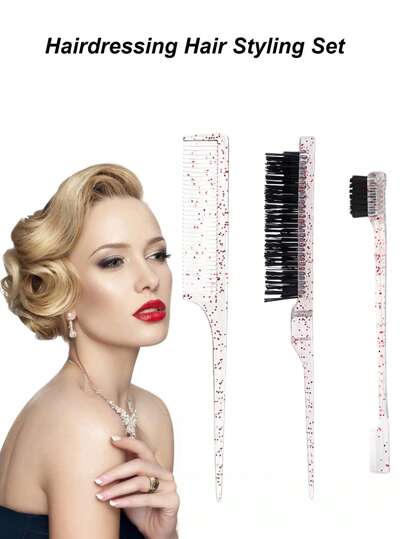 3 أمشاط شفافة مجموعة ثلاثية لتصفيف الشعر، فرشاة حواجب ذات رأسين، مشط شعر، مشط ذو ذيل مدبب مقسم، فرشاة شعبية لتصفيف النهايات، فرشاة حواجب، فرشاة مكياج، مشط شعر متكسر، فرشاة تنظيف، مجموعة أمشاط شفافة (1 قطعة/3 قطع)