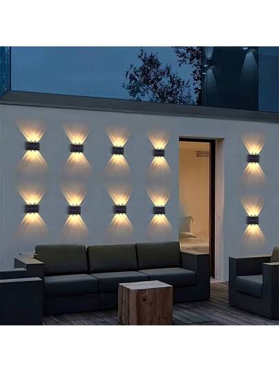 1/ 4 / 8 مجموعة 6 أضواء جدارية تعمل بالطاقة الشمسية بمصابيح ليد، بعدسة مكبرة كمصابيح كاشفة للحدائق والسياج والمنازل، إضاءة منظر طبيعي بتصنيف IP44 مناسبة للاستخدام الخارجي والحديقة والإحاطة والأرصفة