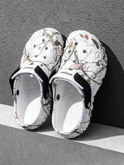 زوج من الكلوغ الخفيف الوزن والمريح للرجال، أحذية حدائق مفرغة مضادة للانزلاق، صنادل صيفية شبكية للرجال للاستخدام اليومي بالخارج، شباشب شاطئ بحراشف مانعة للانزلاق وسميكة (أشكال علوية عشوائية)