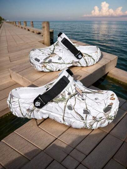 زوج من الكلوغ الخفيف الوزن والمريح للرجال، أحذية حدائق مفرغة مضادة للانزلاق، صنادل صيفية شبكية للرجال للاستخدام اليومي بالخارج، شباشب شاطئ بحراشف مانعة للانزلاق وسميكة (أشكال علوية عشوائية)