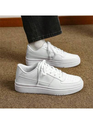 أحذية تزلج للرجال ذات تهوية وقابلية للارتداء على مدار السنة، مانعة للانزلاق وللروائح الكريهة، ذات كعب سميك أبيض نقي، أحذية كاجوال للخارج من الجلد منخفضة الرقبة، نسق بسحاب أحذية رياضية ذات مقاس إضافي مناسبة لطلب حجم أكبر من المعتاد