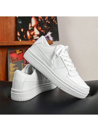 أحذية تزلج للرجال ذات تهوية وقابلية للارتداء على مدار السنة، مانعة للانزلاق وللروائح الكريهة، ذات كعب سميك أبيض نقي، أحذية كاجوال للخارج من الجلد منخفضة الرقبة، نسق بسحاب أحذية رياضية ذات مقاس إضافي مناسبة لطلب حجم أكبر من المعتاد