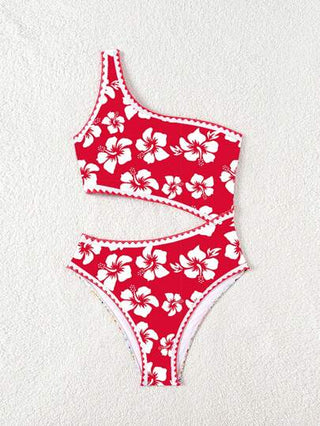 مايوه حريمي قطعة واحدة Swim بدلة سباحة واحدة الرقبة غير متماثلة مزخرفة بالزهور للنساء القsekxy