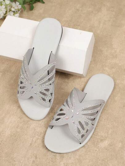 صندل شقة مرصع بالراين والمصنوع من القماش شبه الجلد أسلوب جديد 2025, أنيق ومتعدد الاستخدامات, مريح للارتداء اليومي والتنقل, مقاسات كبيرة