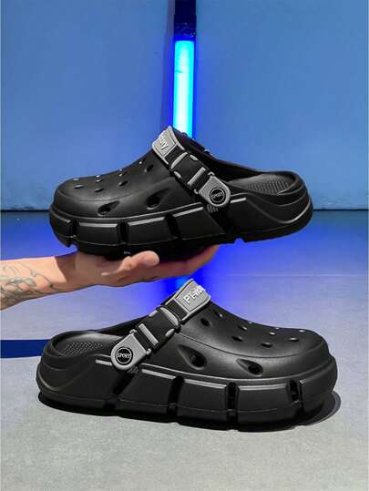 صنادل رجالية مثقبة قابلة للتنفس، صيفية جديدة للخارج مضادة للانزلاق ذات نعل سميك وأصابع مغلقة، أحذية شاطئ