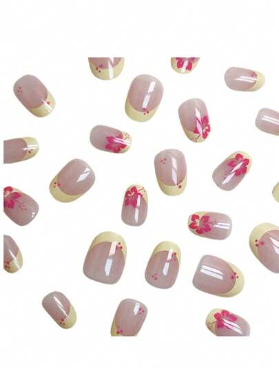 24 قطعة ظفر اصطناعي فرنسي من طراز القرطم للتركيب بالضغط