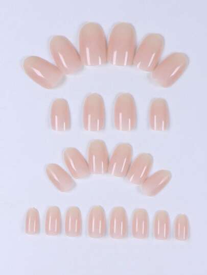 24 قطعة أظافر صناعية قصيرة بشكل بيضاوي بلون أبيض مطلي بالخرز، مع غراء، غطاء كامل باللون الزهري العاري والأكريليك اللامع، قابلة لإعادة الاستخدام، أظافر اصطناعية كاذبة للنساء، لاستخدام في صالون العناية بالأظافر