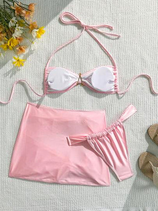 Swim SXY طقم سباحة نسائي مكون من 3 قطع: فستان من نسيج مخيط خاص، بيكيني، ملابس شاطئية للعطلات، عيد الحب