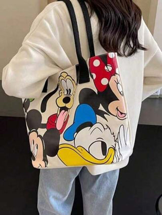 Disney حقيبة يد كبيرة السعة مصنوعة من قماش كانفس بنقشات كرتونية ديزني، حقيبة كتف أنيقة للنساء، حقيبة تسوق كاجوال متعددة الاستخدامات لليوم اليومي